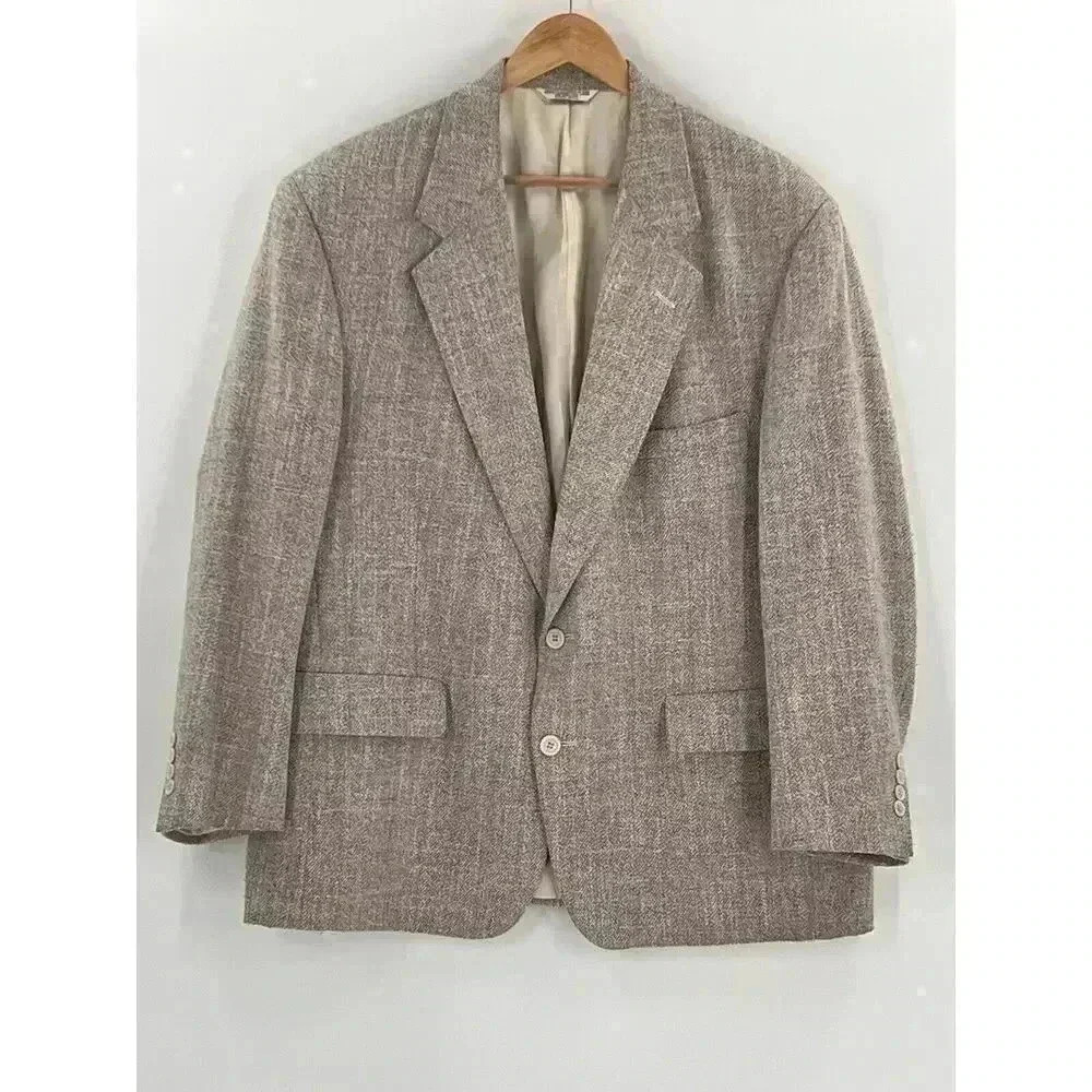 Vintage Palm Beach Men's Khaki Tweed 2 Button Blazer Jacket Sport Coat Made USA